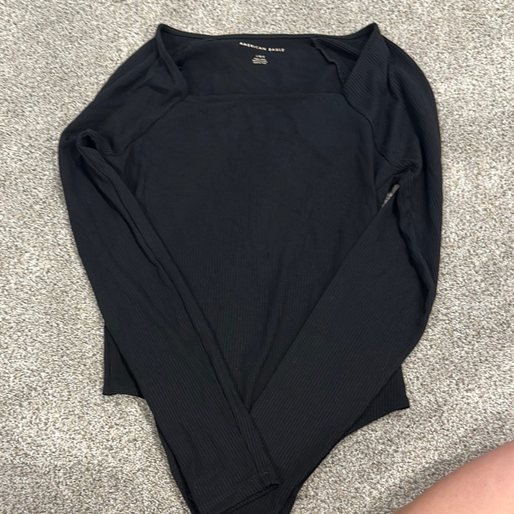 American Eagle Outfitters Black Fitted Long Sleeve Bodysuit